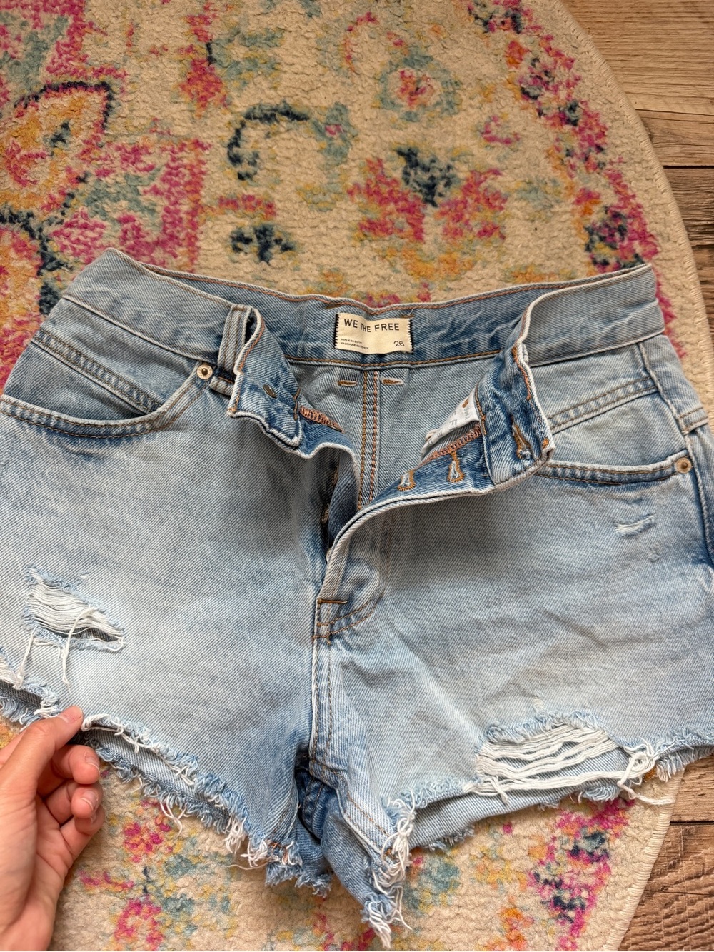 We The Free Light Wash Distressed Denim Shorts - Light Blue